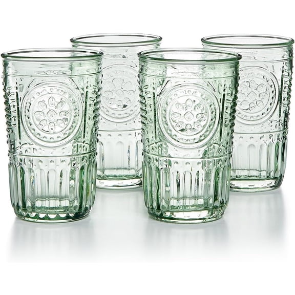 Romantic Set Of 4 Cooler Glasses, 16 Oz. Colored Crystal Glass, Pastel Green, Made In Italy.
