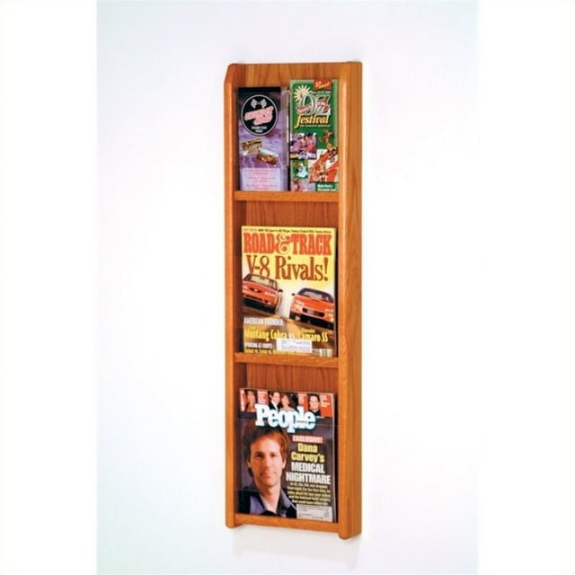 Wooden Mallet 3 Magazine and 6 Brochure wall Display in Medium Oak