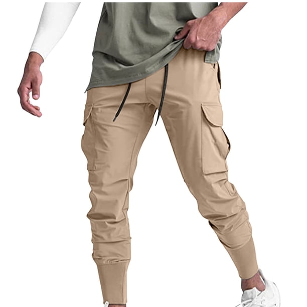 Pantalones largos para hombre, de color liso, elásticos, ajustados al tobillo, informales, deportivos, transpirables, para hombre