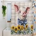 thumbnail image 3 of Cute Pig Shower Curtain Set, Waterproof Shower Curtains for Bathroom, Yellow Sunflowers Beige Wooden Vintage Art Washable Fabric Cloth Bath Curtain for Bathtub Decoration with Hooks 60x72 Inches, 3 of 9