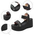 thumbnail image 6 of Rokment Women's Sparkly Sequin Platform Sandals for Dressy Comfortable Elastic Ankle Strap Slip on Wedge Chunky Heeled Walking Summer Shoes Bride Wedding Black Size 6, 6 of 8