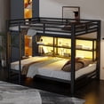 thumbnail image 2 of Queen over Queen Bunk Bed with Storage Cabinets & LED Lights**, Space-Saving Metal Frame for Teens/Adults, Noise-Reduced, No Box Spring Needed, Black, 2 of 7