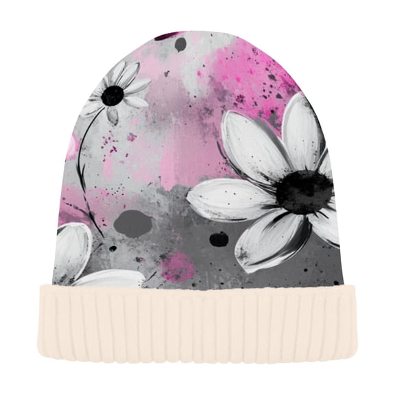 BZSMCE Winter Beanie Hats Casual Warm Cozy CapColorful Hearts and Blooms Pattern