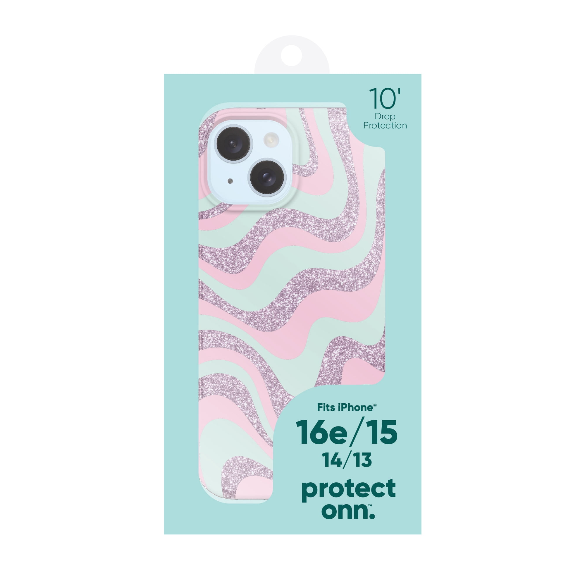 onn. Purple Glitter Swirl Phone Case for iPhone 17e / iPhone 16e / iPhone 15 / iPhone 14 / iPhone 13