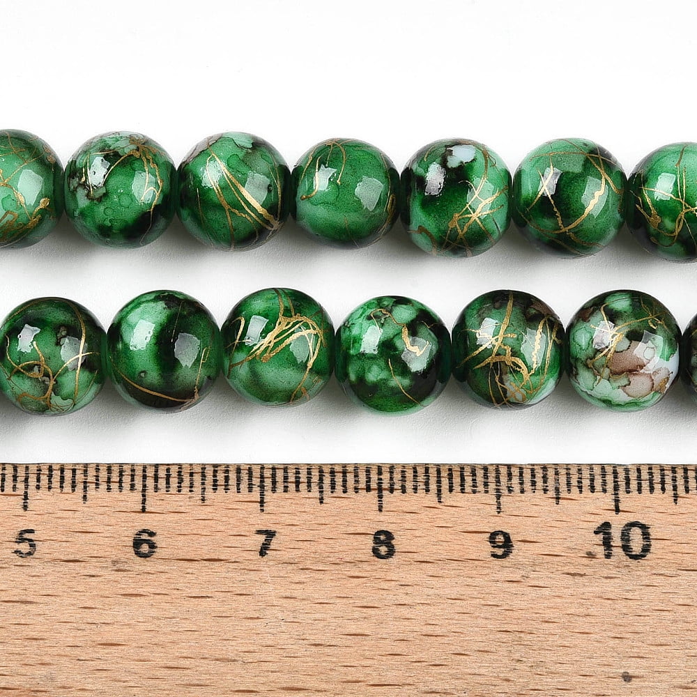 20 Strand Baking Painted Glass Beads Strands Drawbench Style Round Green 10~10.5mm Hole: 1.4mm about 82~85pcs/strand 31.10~32.28 inch