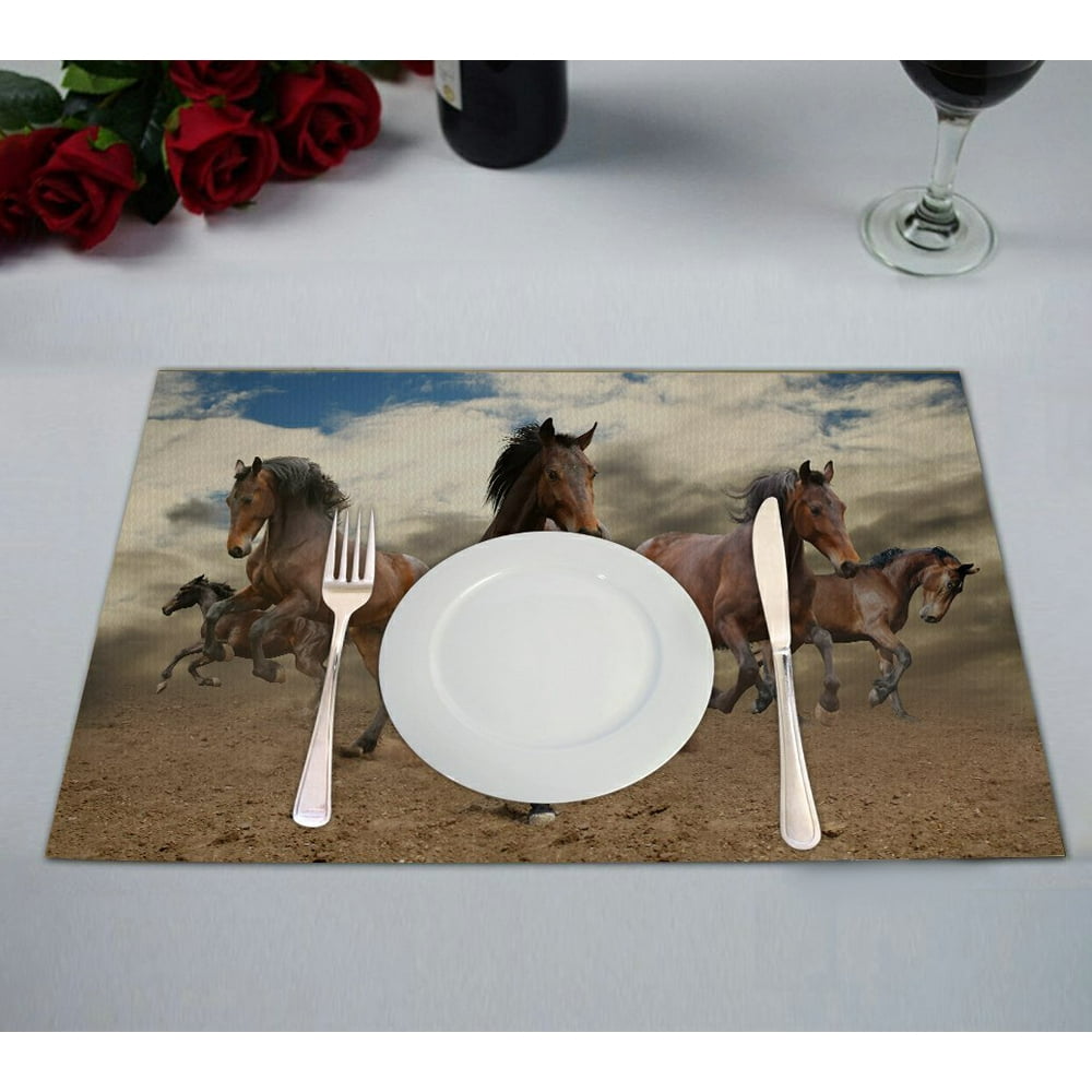 GCKG Wild Animal Placemat, Running Horses Placemat 12x18 Inch,Set of 2