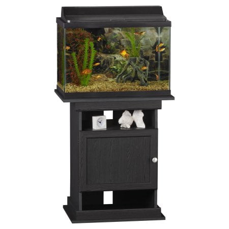Bundle & Save! Tetra 20 Gallon Complete Glass Aquarium Tank Kit, with filter, heater, LED light and plants + Ameriwood Home Flipper 10/20 Gallon Aquarium Stand, Black Oak