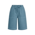 thumbnail image 5 of Sport Shorts Women Pack Women's Denim Shorts 5", Drawstring Elastic Waist Jean Bermuda Shorts, Summer Fashion Versatile Knee Length Shorts with Pockets Green-b M, 5 of 7