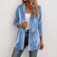 thumbnail image 6 of Velvet Open Front Cardigan for Women Long Sleeve Shawl Collar Longline Jacket Button Detail Dressy Casual Going Out Work Office Fall Winter Top, 6 of 6