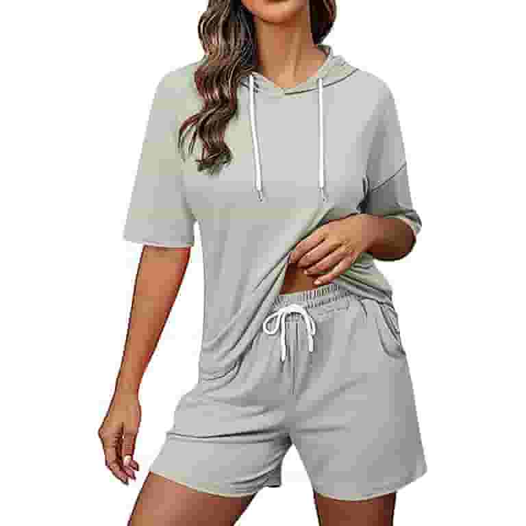 【福袋セール】 Sleeve Short Women for Outfits Sports Hoodie Shorts and Top Clothing