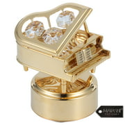 24K Gold Plated Wind Up Music Box with Crystal Studded Grand Piano Figurine by Matashi, Swan Lake
