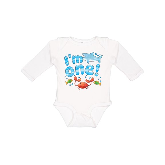 Inktastic I'm One First Birthday Shark and Crab Boys or Girls Long Sleeve Baby Bodysuit