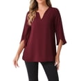 thumbnail image 1 of Blusa de malla con cuello en V y mangas 3/4 de INSPIRE CHIC para mujer, 1 of 4