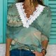 thumbnail image 1 of MHFRRA Blusas de Otoño con degradado para Mujer, Camisetas Informales de Manga Larga con Ribete de Encaje y Cuello En V, Camisetas Básicas, Blusas Tipo Túnica Holgadas Verde, 1 of 4
