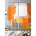 thumbnail image 2 of Burnt Orange Grey Sheer Curtains 84 Inch Length 2 Panels Set, Modern Geometric Oil Painted Abstract Voile Window Treatment Rod Pocket Curtains Sheers Drapes for Bedroom/Living Room/Kitchen 52"x84"x2, 2 of 7