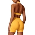 thumbnail image 2 of IDOPIP Workout Sets for Women 2 Piece Seamless Halter Sports Bra Top High Waisted Scrunch Butt Impact Shorts Gym Yoga Activewear Outfits, 2 of 6