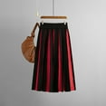thumbnail image 3 of Dpytoraw Women's Vertical Striped Knit Skirt Elegant High Elastic Waist A Line Pleated Midi Skirt Womenâs Lace Trim Skirt Red, 3 of 3