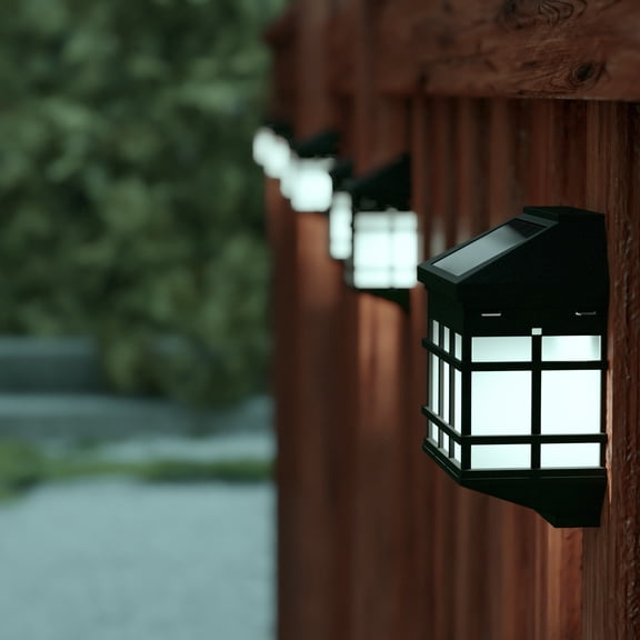 BizChair 6 Pack Wall Mount LED Solar Lights - Weather Resistant Black Decorative Solar Powered Lights - Deck and Fencing Solar Lights