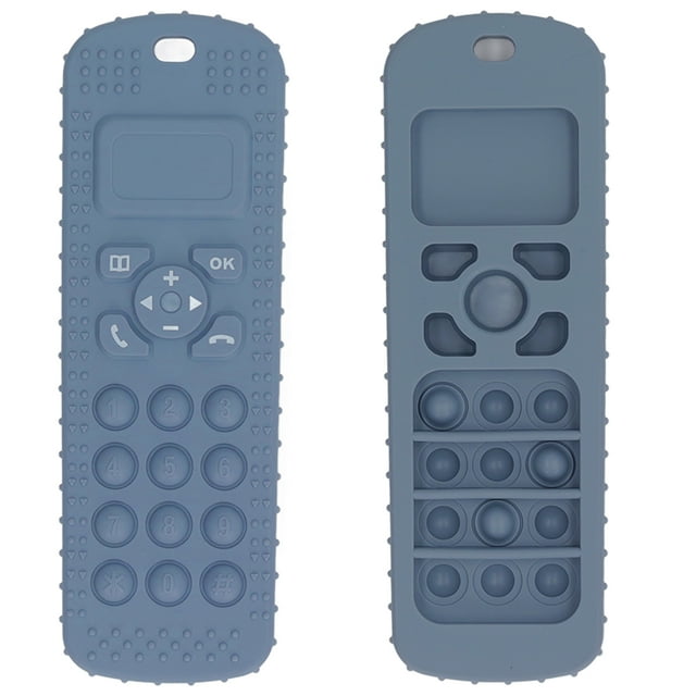 Juguete de dentición con forma de control remoto para Baby TV, portátil, de silicona suave, para aliviar las encías, juguete sensorial para masticar, azul oscuro