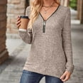 thumbnail image 2 of AherBiu Chemises pour Femmes 2024 Manches Longues Décontractées Demi-Zip Hauts Automne Tunique Tricotée Côtelée, 2 of 7