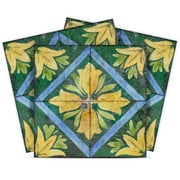 Mi Alma Vintage Flower Green Yellow Tile Stickers - Removable Vinyl 4x4, 24 pcs