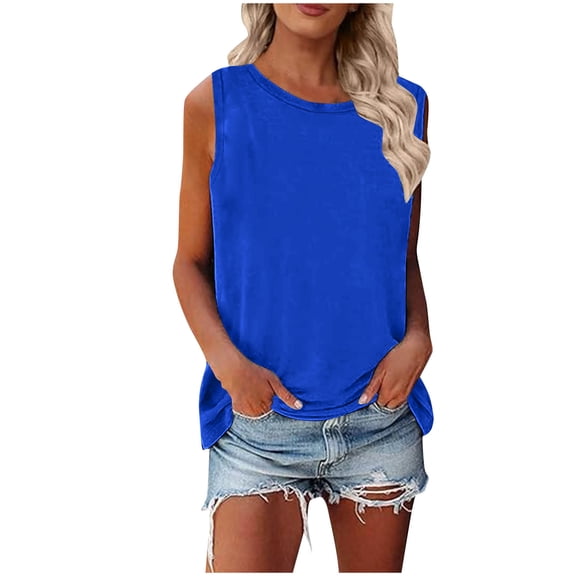 TDYHUAO Womens Tank Tops Crewneck Basic Solid Color Casual Flowy Summer Sleeveless Tee Shirt Loose Fit Vest Comfy Tunic Blouse