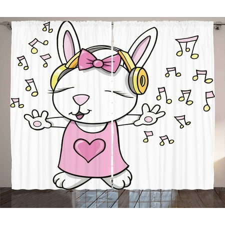 Kids Curtains 2 Panels Set Cute Rock Star Rabbit Bunny With
