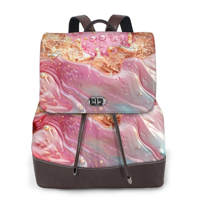 Fotbe Abstract Pink Gold Splash Mochila Bolso con Estampado para Mujer, Mochila Antirrobo de Nylon Impermeable, Bolsa Ligera de Hombro