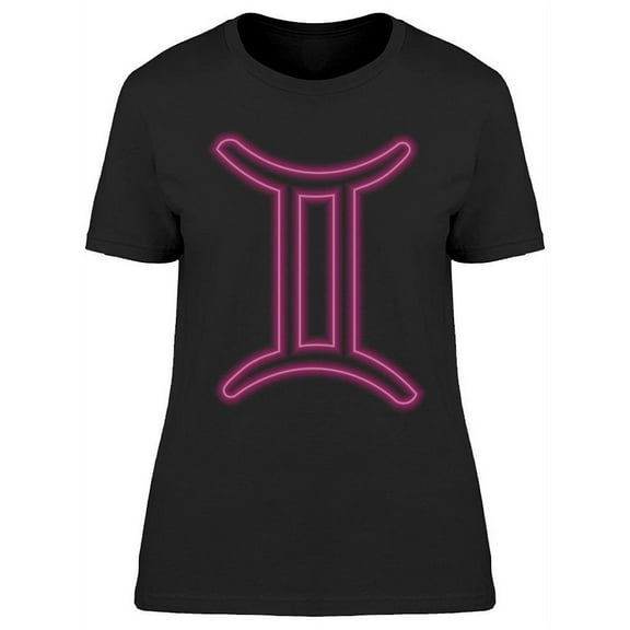 Gemini Zodiac Symbol Neon Design T-Shirt Women -Image by Shutterstock, Female Small