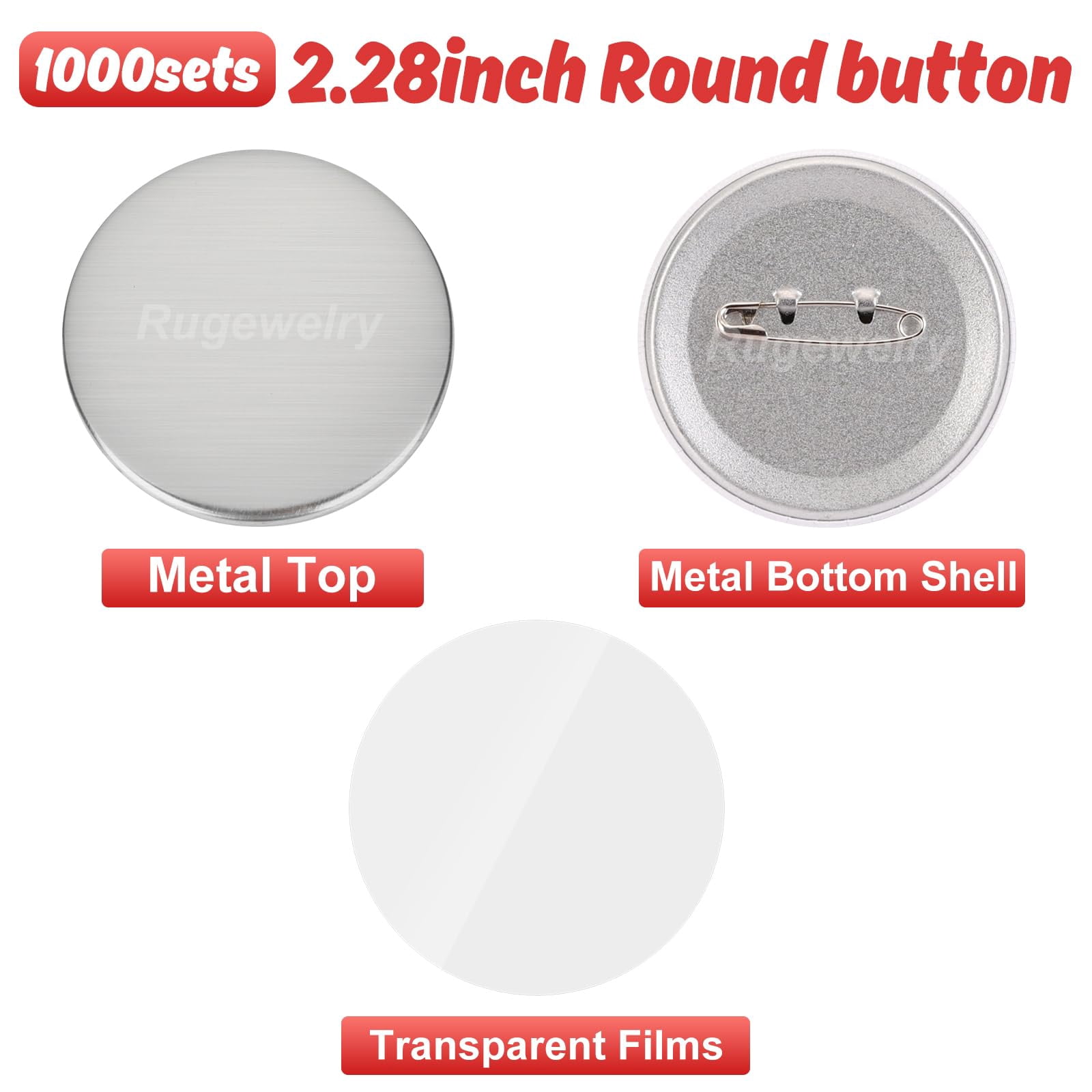 1000 Sets Badge Button Supplies, 2.28 inch - Metal Materials for Button Maker Machine