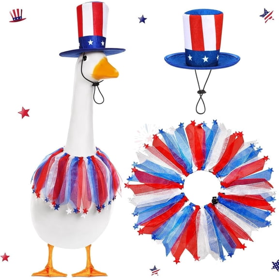 4th of July Porch Goose Outfit Set - Patriotic American Flag Big White Goose Costume, Festive Independence Day Sculpture Decor for Yard & Garden