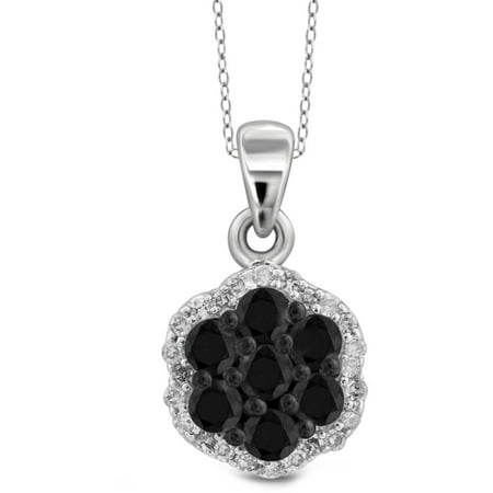 JewelersClub 1/2 Carat T.W. Black and White Diamond Sterling Silver Cluster Pendant