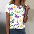 thumbnail image 2 of Juosiy Women Loose Thin Colorful Carnival Printed Blouse Trendy Short Sleeve Round Neck Simple Daily Tops, 2 of 4