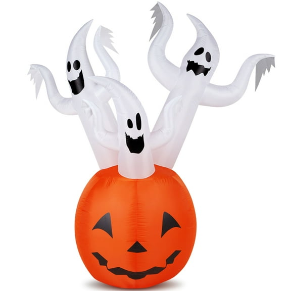imerelez 5.9 FT Halloween Inflatable Pumpkin Ghost Outdoor Decorations, Scary Blow up Yard Decor with Built-in LED Lights for Holiday Party Yard Lawn Garden Decor Indoor Outdoor