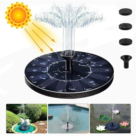 Solar Fountain, Free Standing Solar Water Pumps with 4 Different Spray Pattern Heads for Garden, Pond, Pool, Fish Tank