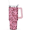 thumbnail image 2 of 40oz Fashion Leopard Pattern Stainless Steel Flip Straw Tumbler Spill Proof Travel Cup Double Wall Vacuum Insulated Coffee Mug with Top Handle, 2 of 6
