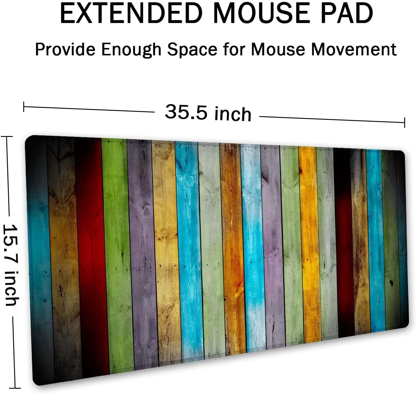 Large Mouse Pad, Full Desk XXL Extended Gaming Mouse Pad 35.5" X 15.7", Waterproof Desk Mat with Stitched Edge, Non-Slip Laptop Computer Keyboard Mousepad for Office & Home, Colorful Wood