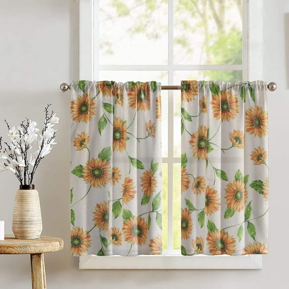 Cotton Sunflowers Print Café Tier Curtains Window Treatment Kitchen Home Décor
