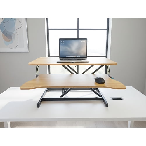 32 Inch Desk Converter, Height Adjustable Sit to Stand Riser, Dual Monitor and Laptop Workstation with Wide Keyboard Tray, Standing Computer Desk, WHITE