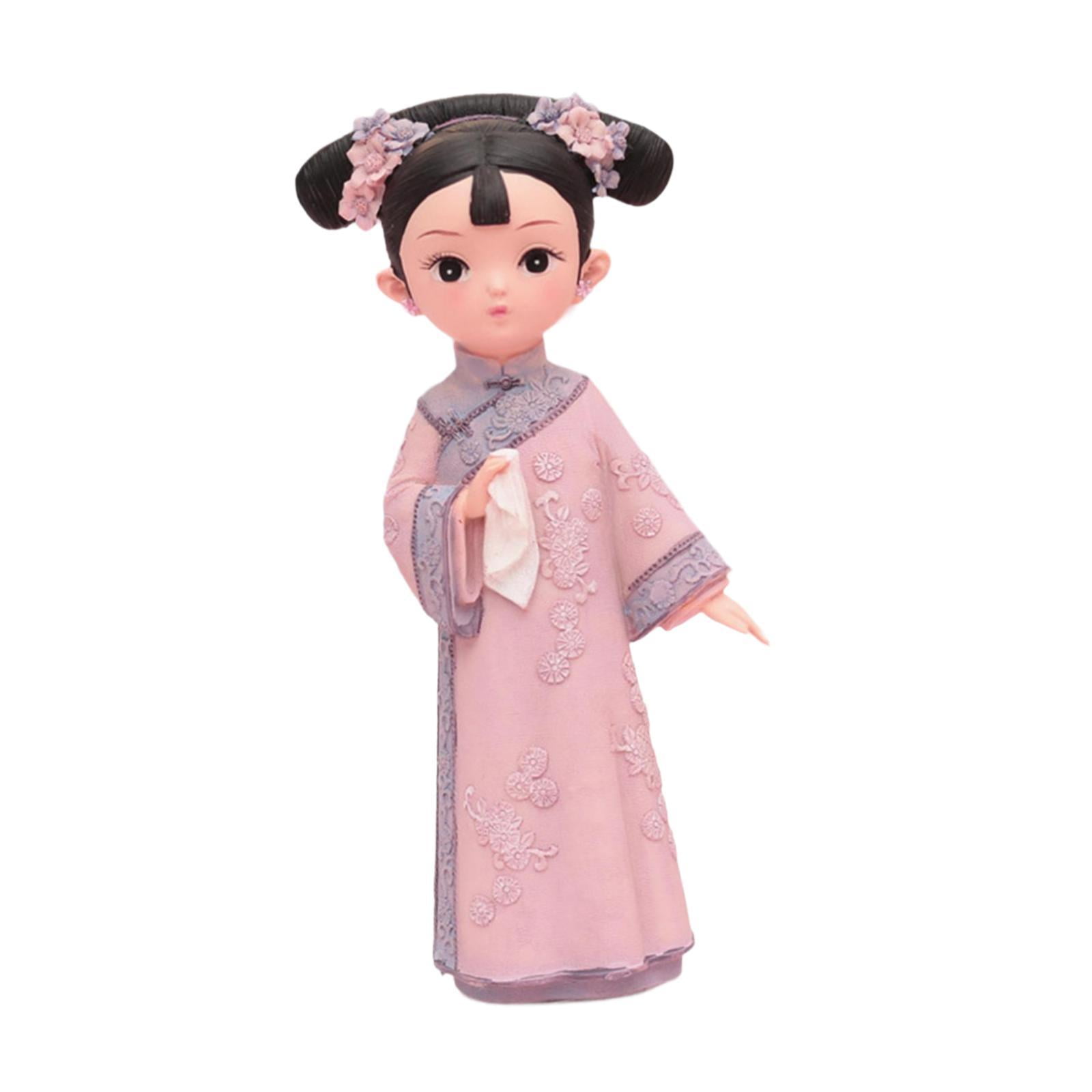 WLPZXP Girl Resin Statue Desktop Doll Toy Hanfu Dress Decoraitve Miniature Figurine for 12x8x22cm Hankie