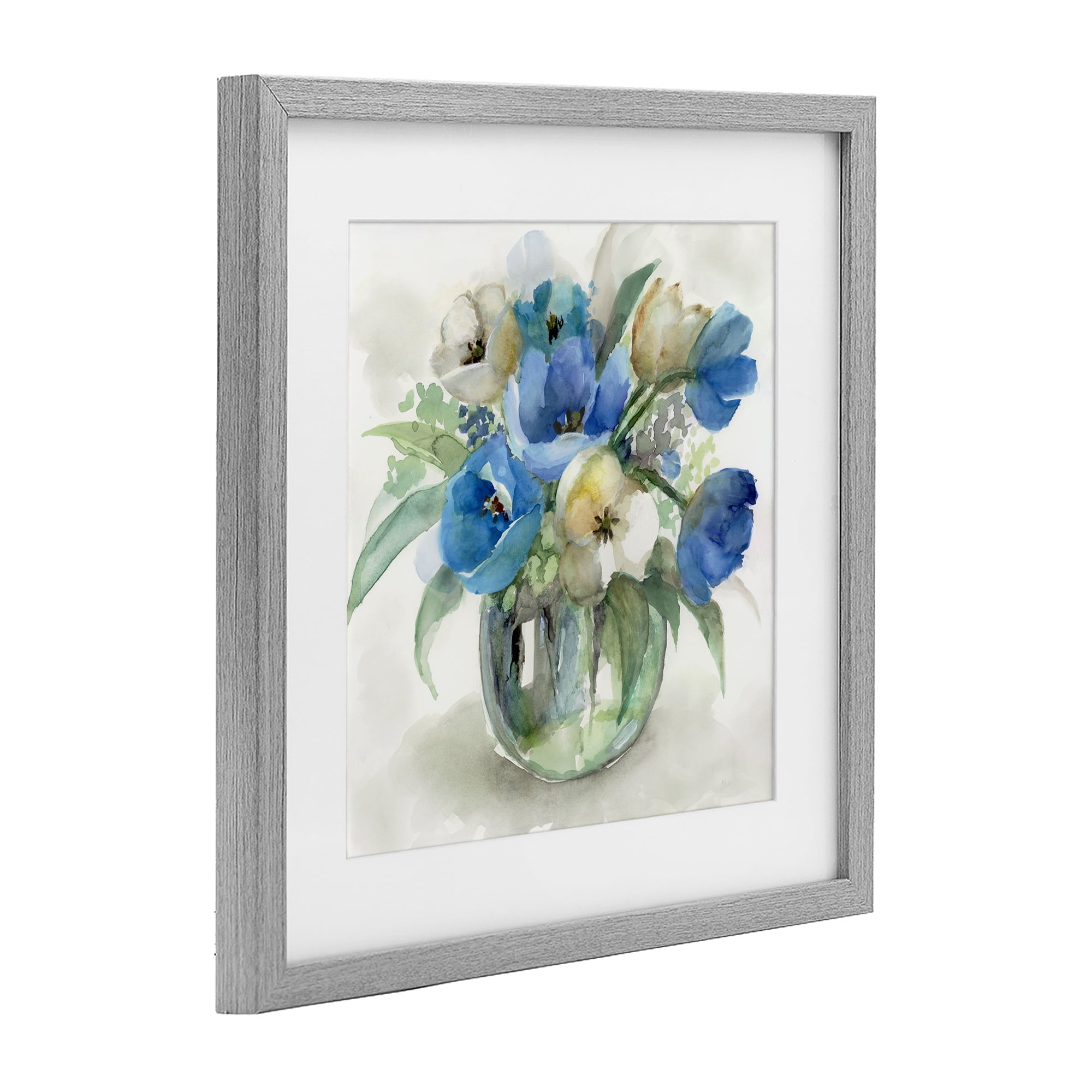 Stupell Industries Blue Tinted Flower Pot Gray Framed Print Under Glass, design by Nan
