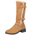 thumbnail image 2 of Women Sherpa Trim Knee High Winter Boots, Metal Buckle Side Zip Suede Tall Boots, Low Block Heel Warm Lined Long Boots Brown 9(42), 2 of 5