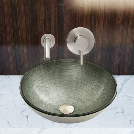 - Simply Silver Glass Vessel Sink and Olus Wall Mount Faucet Set