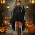thumbnail image 2 of WTOBBY Women's Casual Elegant Gothic Court Dress for Halloween Featuring Cold Shoulder Neckline, Flutter Sleeves, Irregular Hem, and Solid Color in Soft Chiffon Material ,Black L, 2 of 7