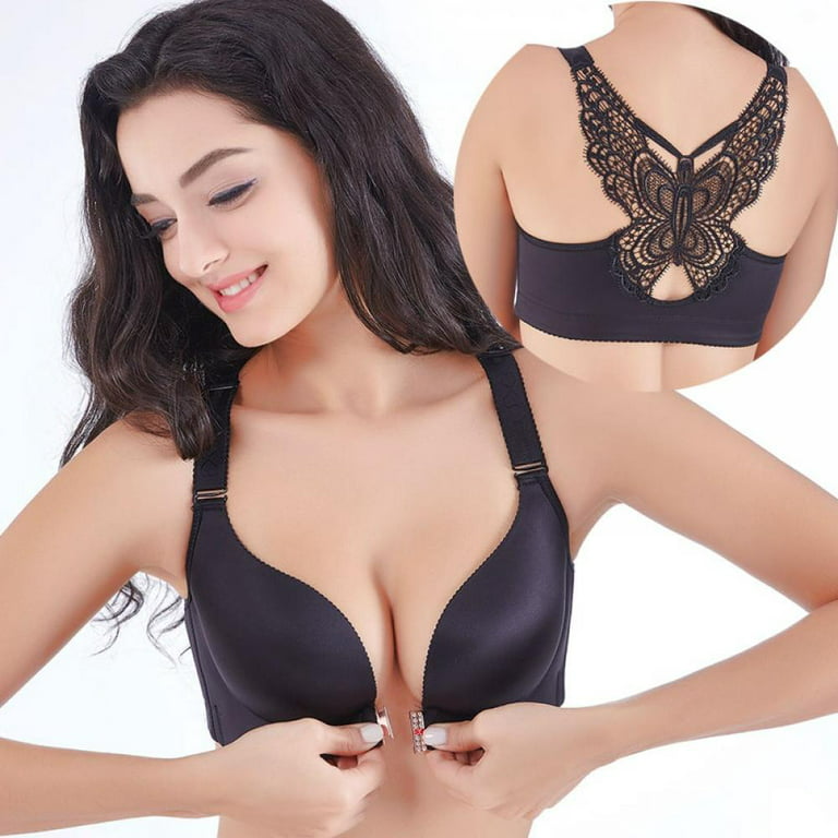 Women Plus Size Push Up Bra Front Closure Backless Bralette Seamless Back  Butterfly Brassiere A B C D Cup 