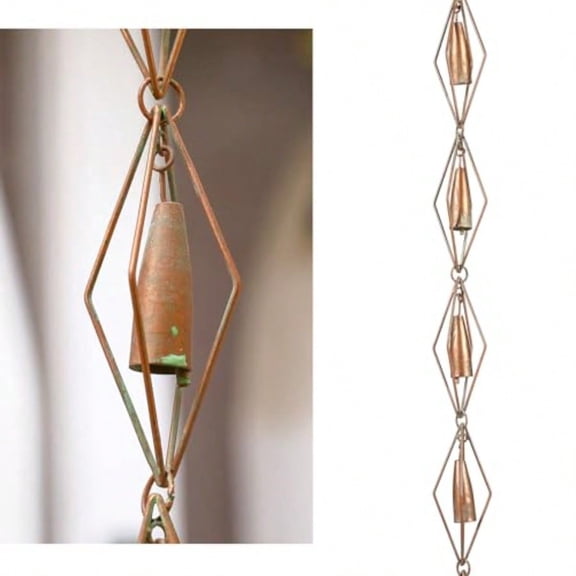 81/2 Feet Diamond Bell Rain Chain for Outsides Rain Catch Chains for Gutters Downspouts Copper Patina Finish Iron