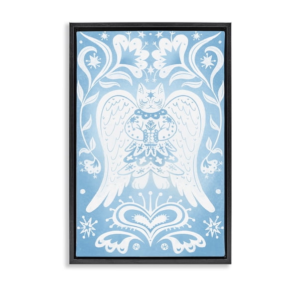 Stupell Industries Bohemian Symmetrical Patterned Angel Cat Black Floating Frame Canvas Art, 17 x 25, by Hannah Moren