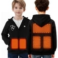 thumbnail image 3 of Lutiedan Boys Girls Heated Jacket USB Electric Heating Hooded Jacket Long Sleeve Zipper Thermal Coat with 5 Heating Zones Size 4-14,Black, 3 of 8