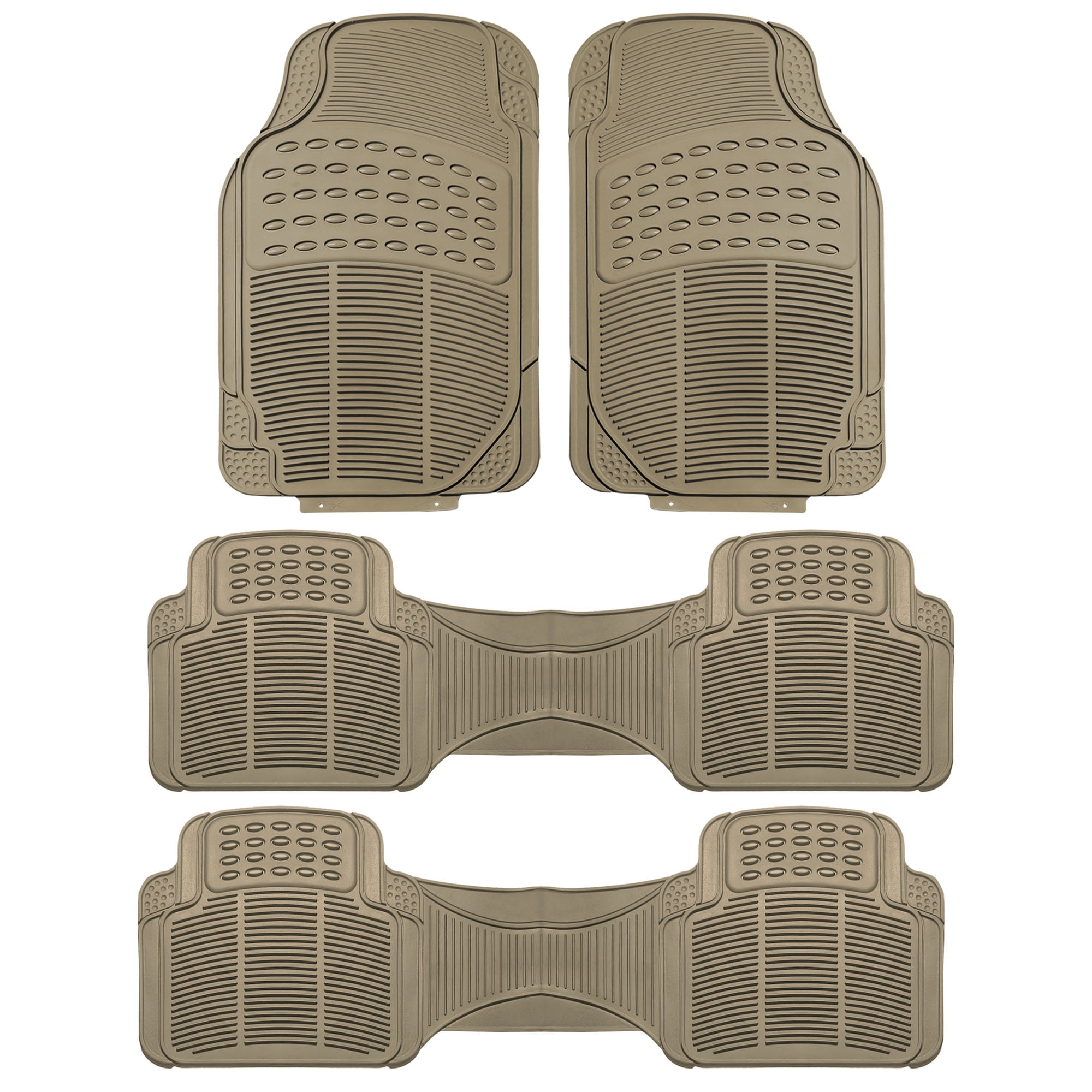 Fh Group Heavy Duty Rubber Floor Mats For Suv Van 3 Row Full Set Beige Beige
