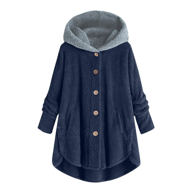 Cardigans zanvins Womens Tops Winter Women Button Plush Top Hooded Loose Cardigan Wool Coat Jacket